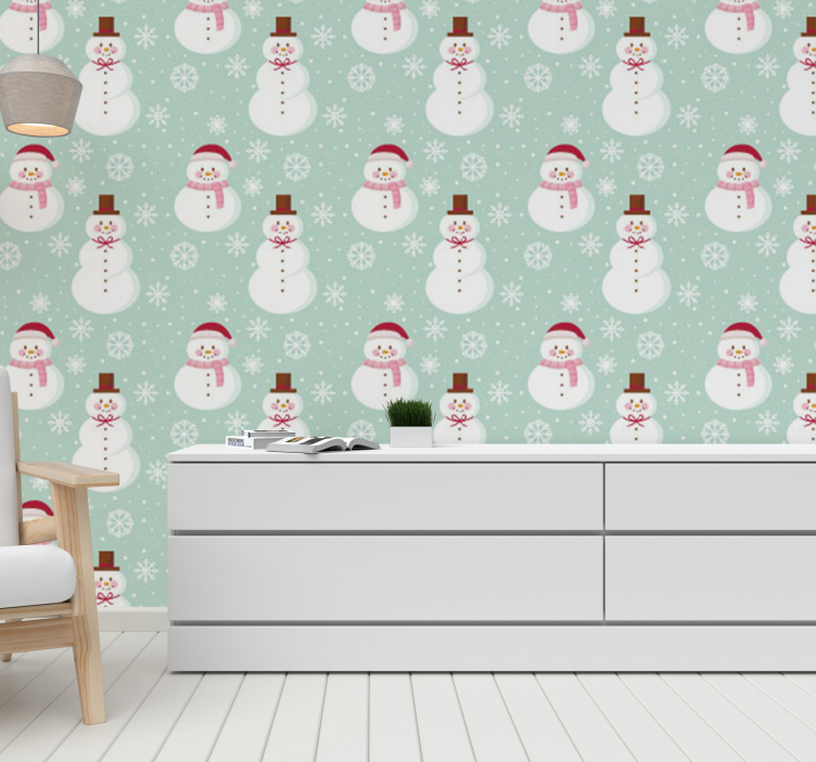 Festive Snowmen Pattern holiday christmas wallpaper - TenStickers