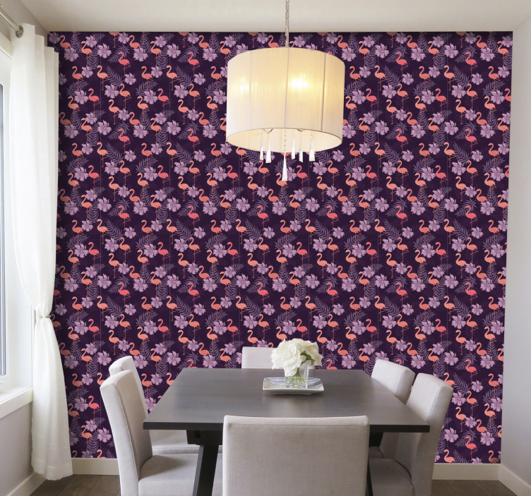Flamingo Floral Pattern animals wallpaper - TenStickers