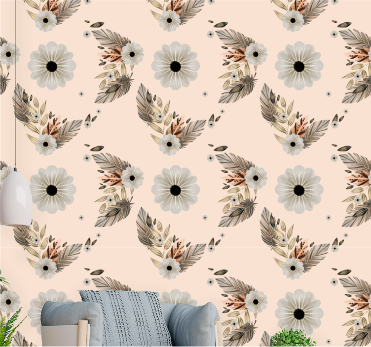 Floral and leaves composition flowers wallpaper - TenStickers
