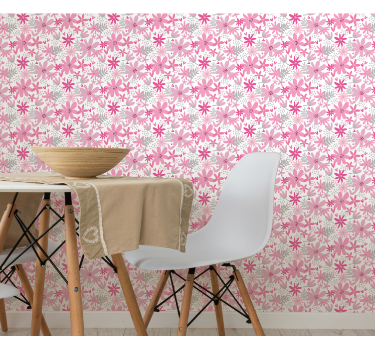 Pink patterns flowers wallpaper - TenStickers