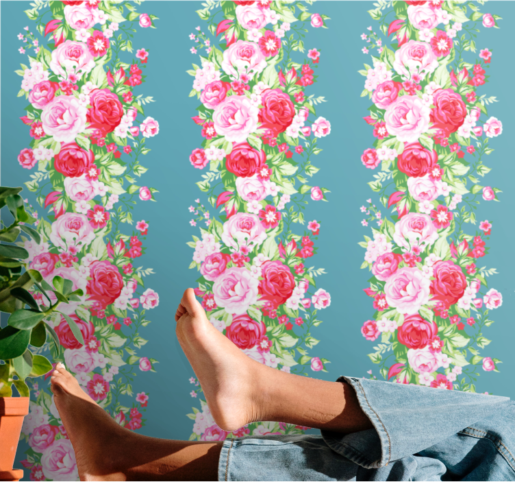 Floral blossom vertical lines flowers wallpaper - TenStickers