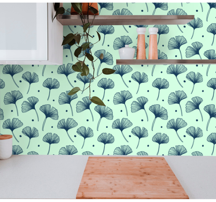 Floral blue color kitchen wallpaper - TenStickers