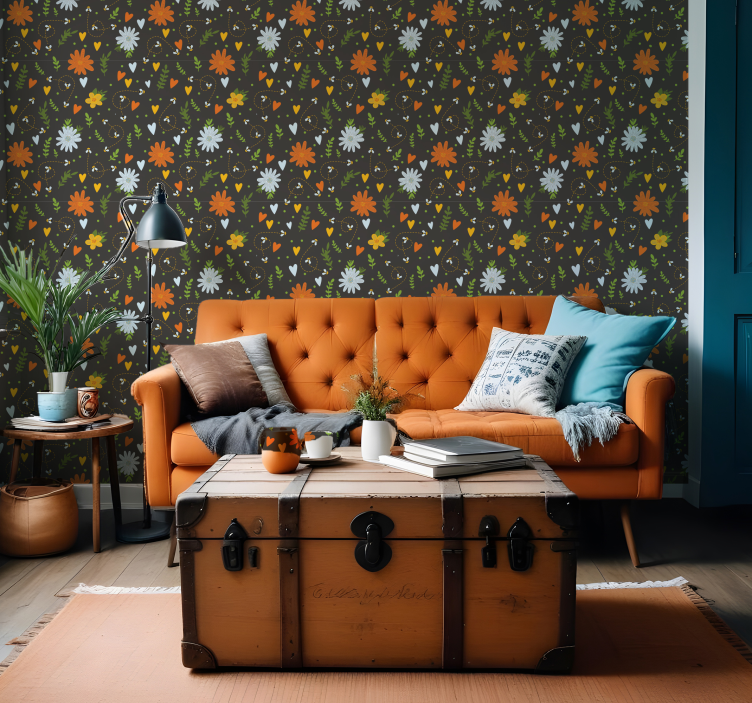 Floral Cheer Motif flowers wallpaper - TenStickers