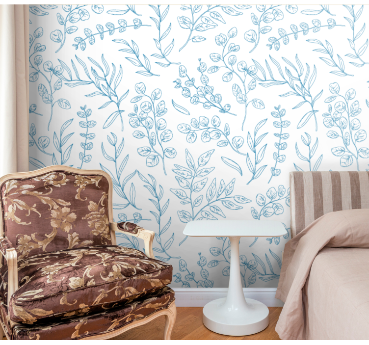 Floral Sketch Design leaves wallpaper - TenStickers