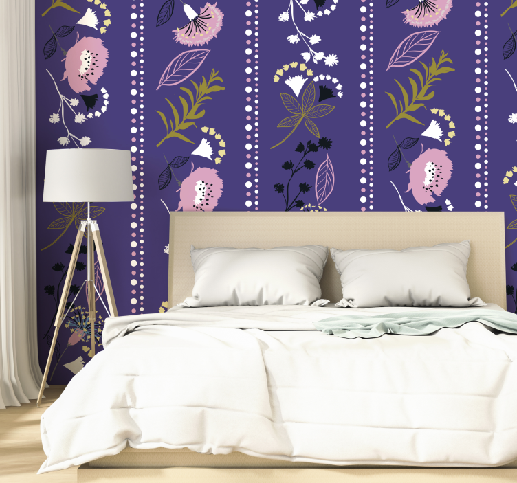 Floral Stripe Pattern flowers wallpaper - TenStickers
