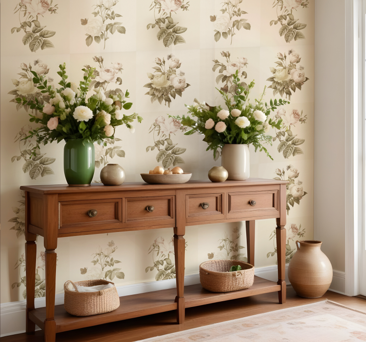 Floral tiles design entrance wallpaper - TenStickers