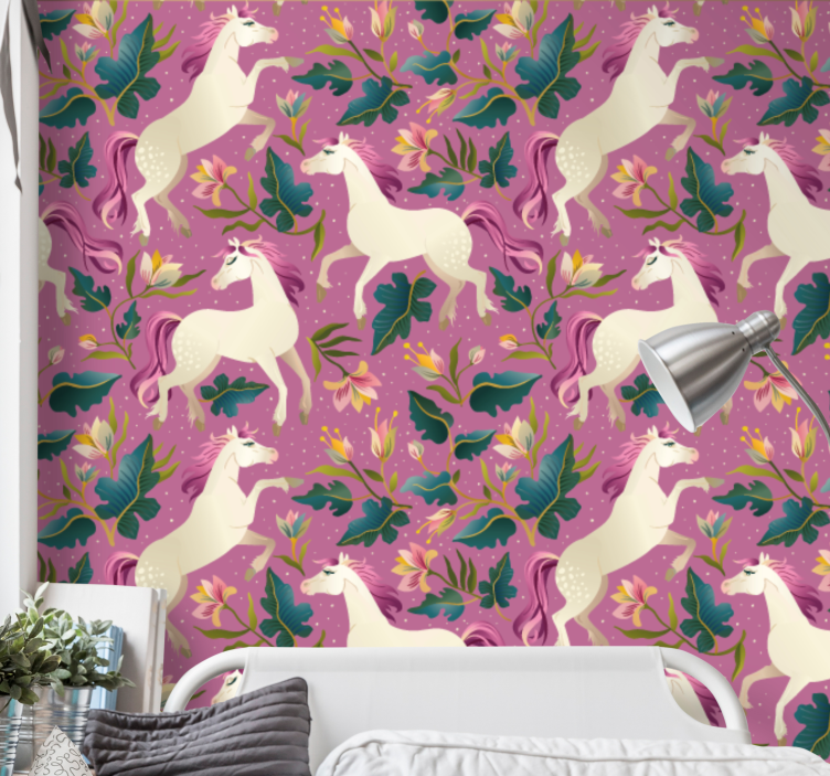 Floral Unicorn Design horses wallpaper - TenStickers