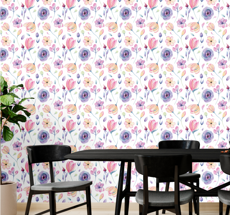Floral Watercolor flowers wallpaper - TenStickers