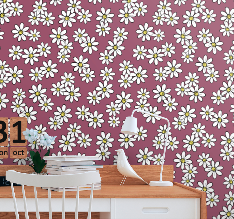 Daisies on red pattern flowers wallpaper - TenStickers