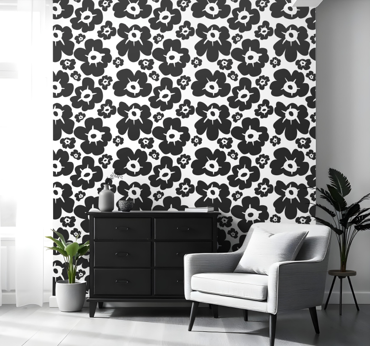 Flowers wallpaper black poppy design - TenStickers