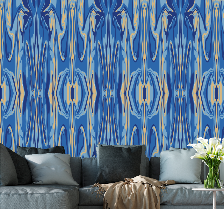 Fluid Blue Waves wallpaper geometric - TenStickers