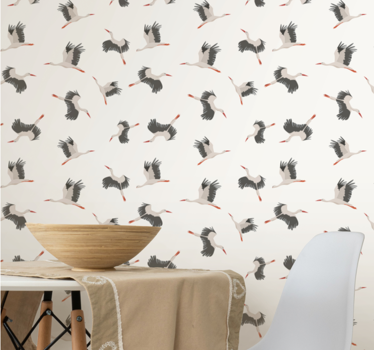 Flying Storks birds in wallpaper - TenStickers