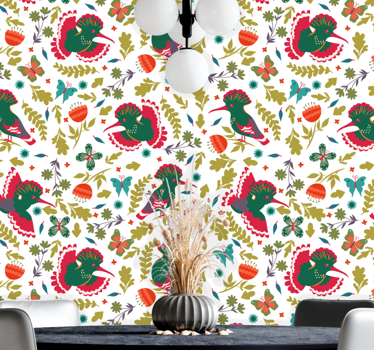 Folksy Avian Motif animals wallpaper - TenStickers