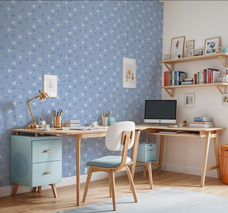 geometric blue  wallpaper teenage bedroom - TenStickers
