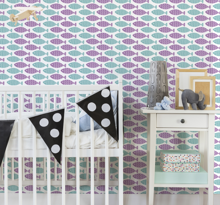 Geometric Fish Motif nursery room wallpaper - TenStickers