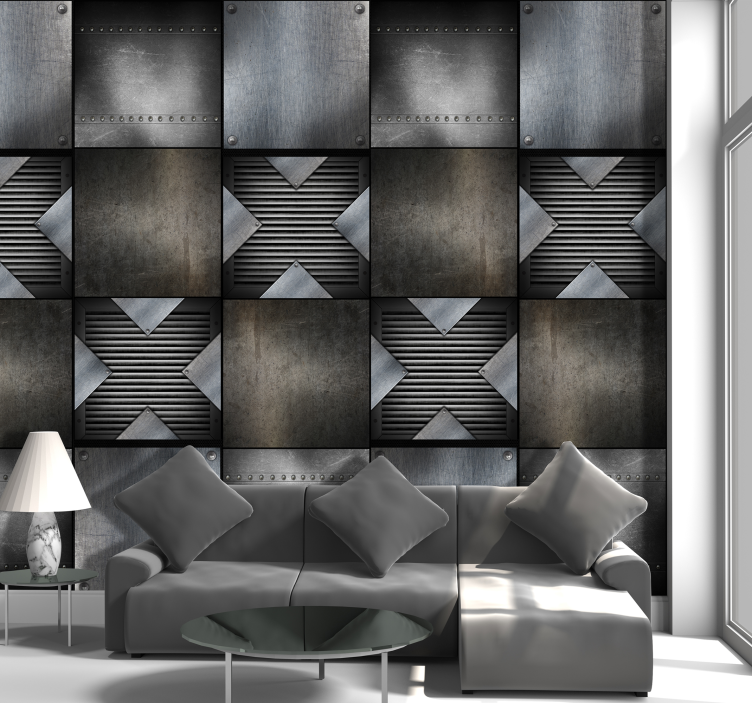 Geometric Metallic Panels wallpaper industrial - TenStickers