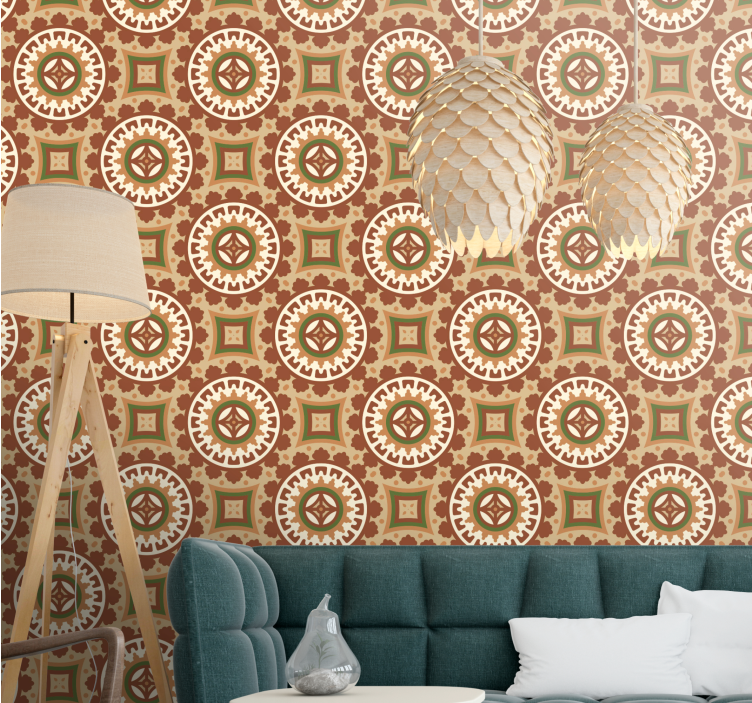 Geometric Ornamental tile effect wallpaper - TenStickers