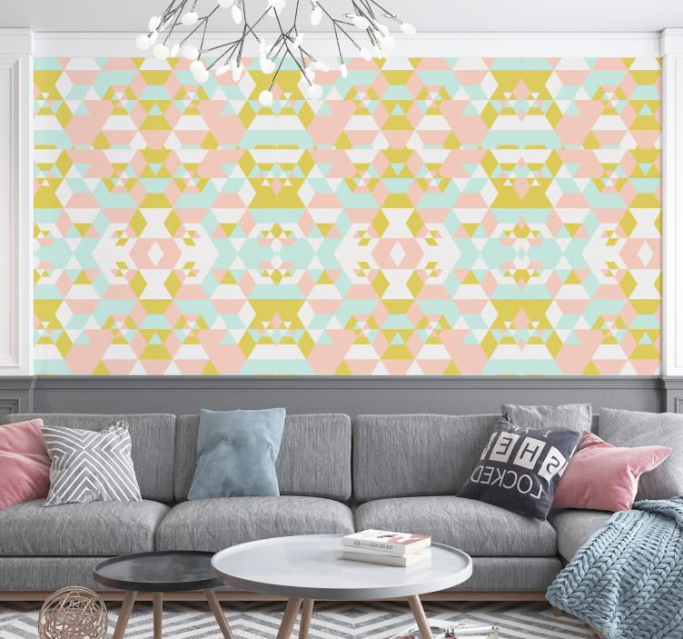 Geometric Pastel Pattern living area wallpaper - TenStickers