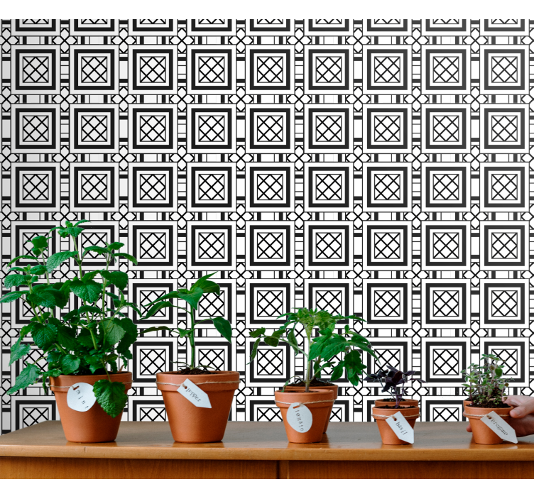 Black and white classic pattern tile effect wallpaper - TenStickers