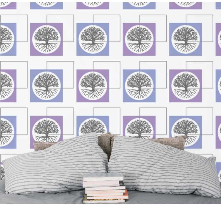 Geometric Tree Design wall paper in bedroom - TenStickers