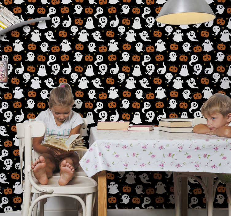 Ghostly Pumpkin Pattern cute halloween wallpaper - TenStickers
