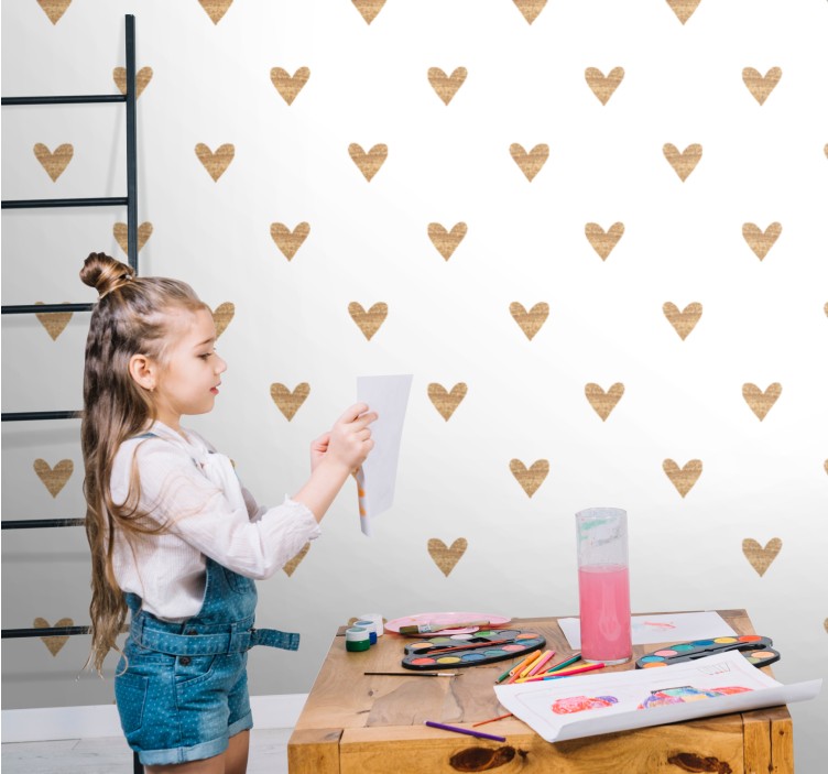 Golden heart with white background wallpaper childrens room - TenStickers