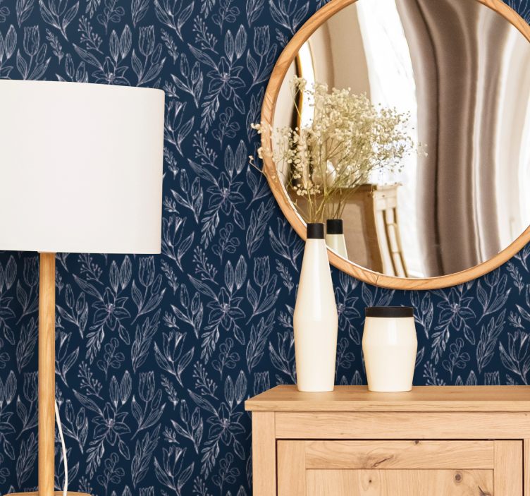 Blue blooming motif flowers wallpaper - TenStickers