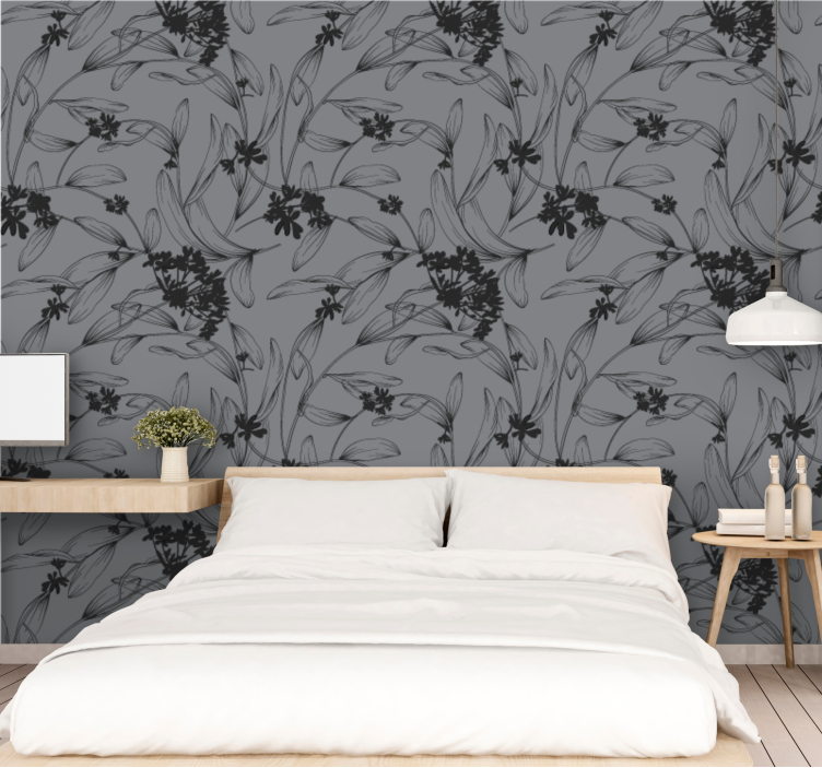 Grey botanical highlights master bedroom wallpaper - TenStickers
