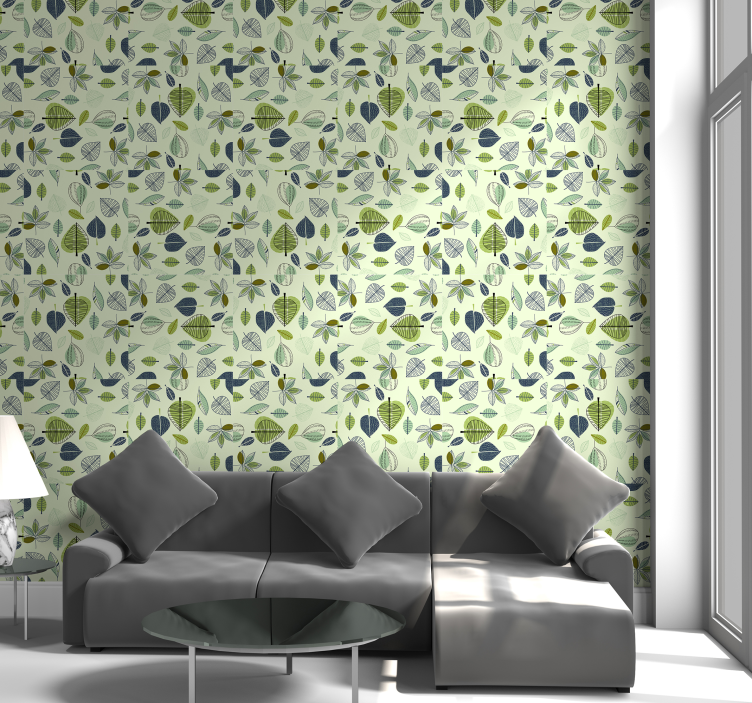 Green Misplaced Pattern leaves wallpaper - TenStickers