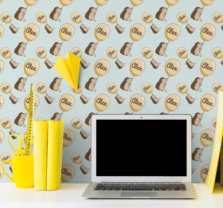 Hedgehogs with balloons and name wallpaper childrens room - TenStickers