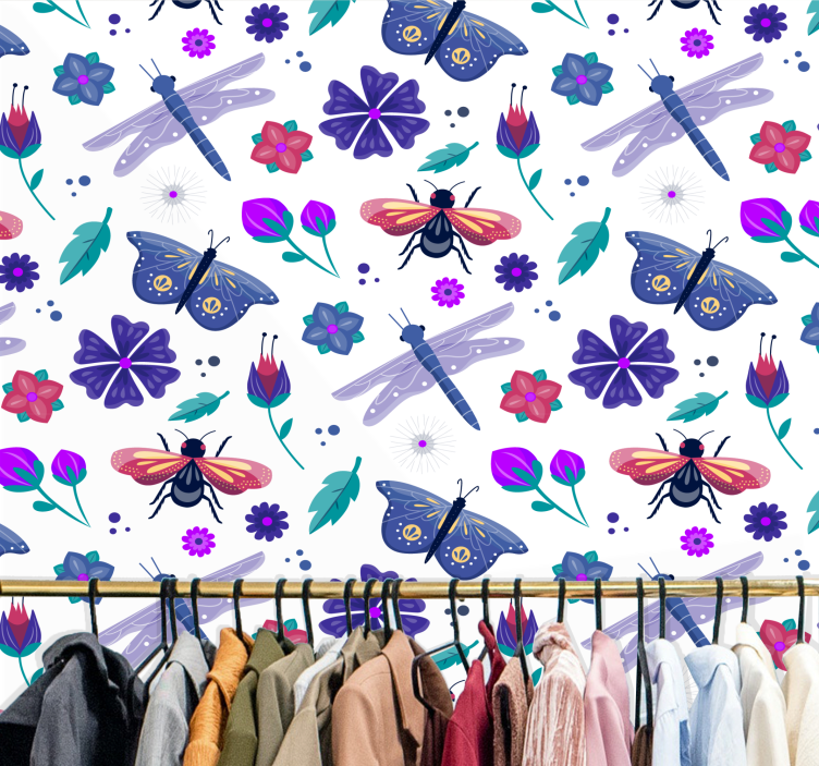 Insect Floral Pattern butterflies wallpaper - TenStickers