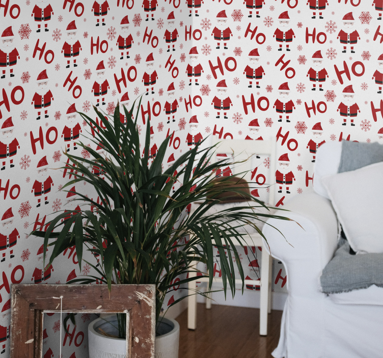 Jolly Santa red pattern holiday christmas wallpaper - TenStickers
