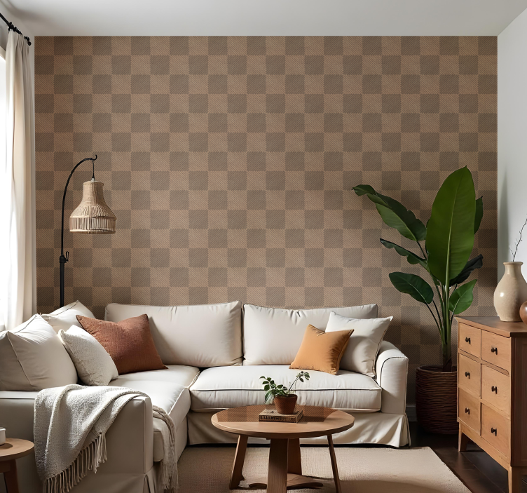 Jute squares brown pattern textured wallpaper - TenStickers
