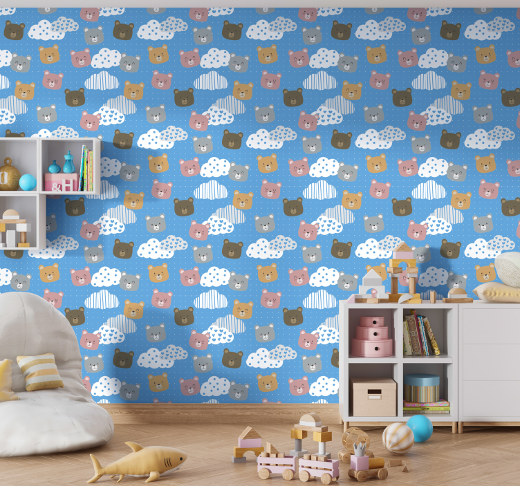 Bear Cloudscape Pattern cats wallpaper - TenStickers