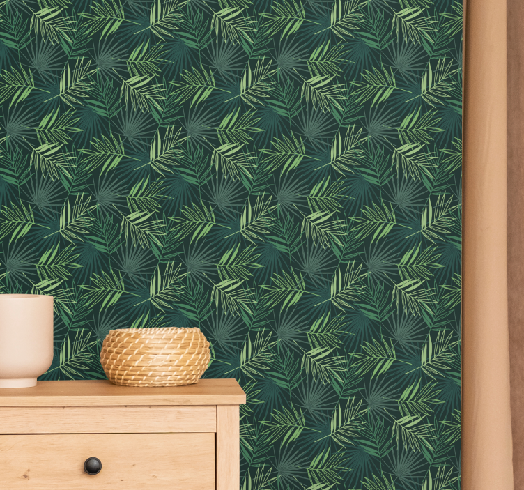 Realistic green pattern leaves wallpaper - TenStickers