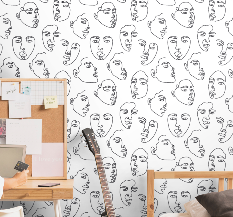 Line Art Faces art wallpaper - TenStickers
