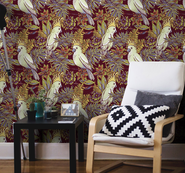 Living Room Wallpaper floral parrot - TenStickers