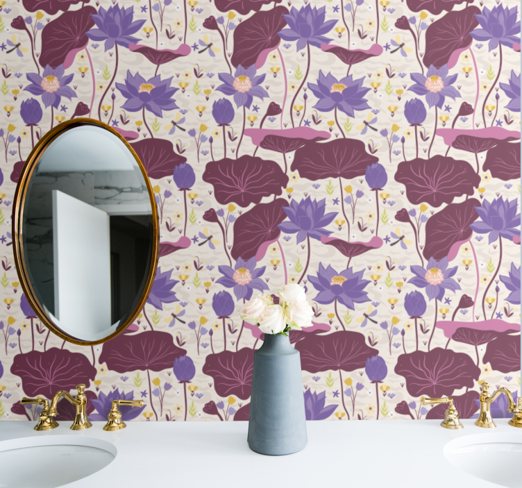 Blue and purple pattern flowers wallpaper - TenStickers