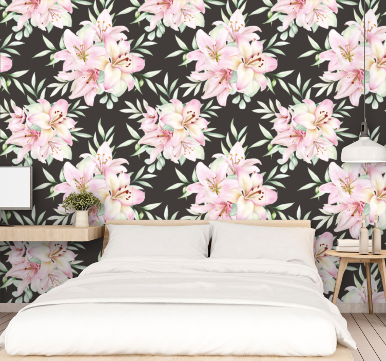 Lush floral arrangement master bedroom wallpaper - TenStickers