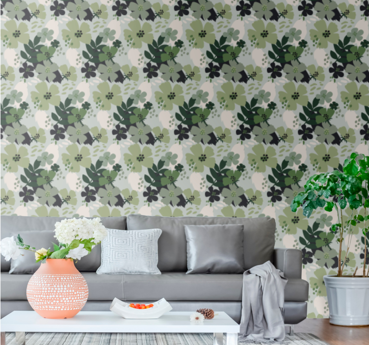 Lush green motif flowers wallpaper - TenStickers