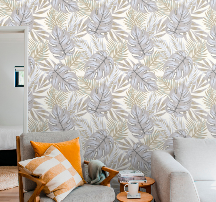 Monstera elegant motif leaves wallpaper - TenStickers