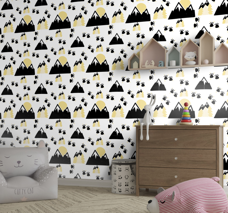 Mountains and Dog Tracks nursery room wallpaper - TenStickers