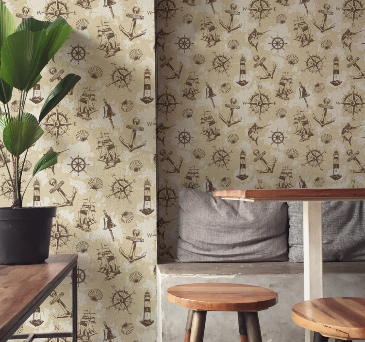 Nautical theme motifs wallpaper for dining area - TenStickers