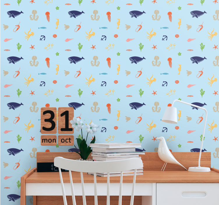 Ocean Fauna Pattern animals wallpaper - TenStickers