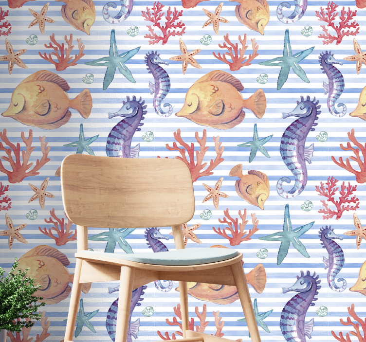 Oceanic Fauna Pattern fishes wallpaper - TenStickers
