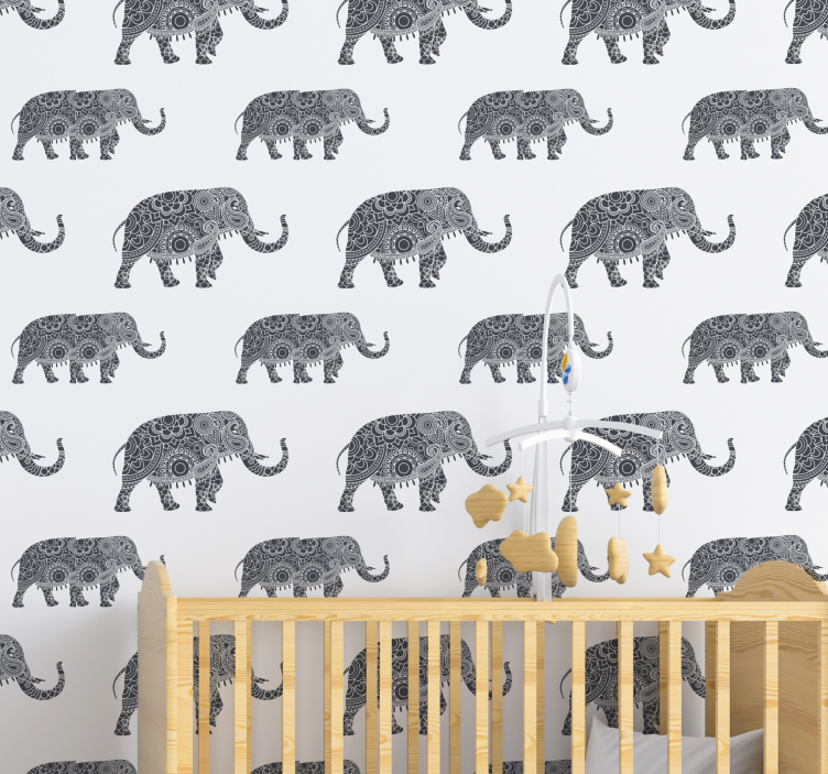 Ornate Elephants nursery room wallpaper - TenStickers