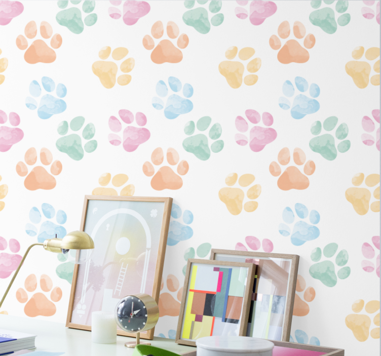 Pastel Paw Prints cute dog wallpaper - TenStickers