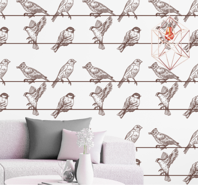 Perching Bird Pattern birds in wallpaper - TenStickers