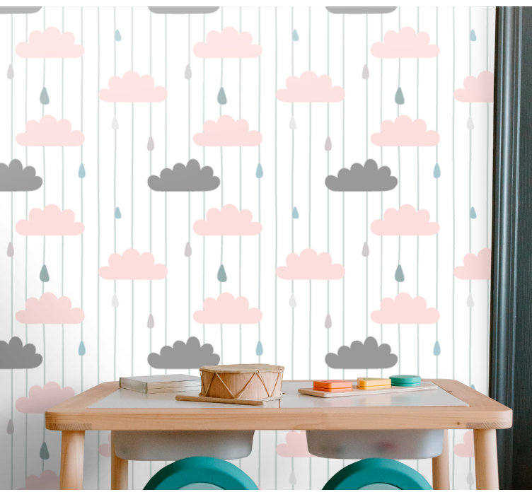 Pink and grey clouds bedroom wallpaper - TenStickers