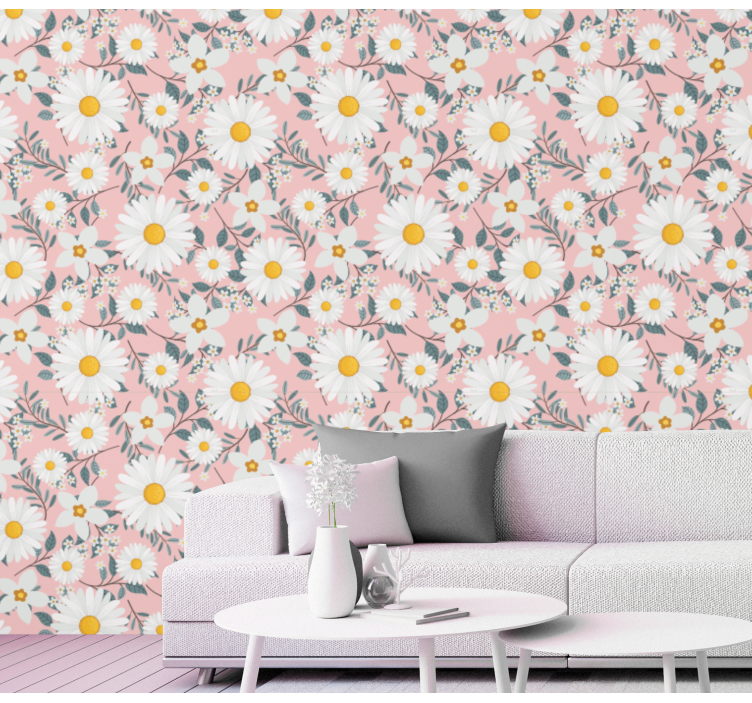 Pink background daisy flowers Flower Wallpaper - TenStickers